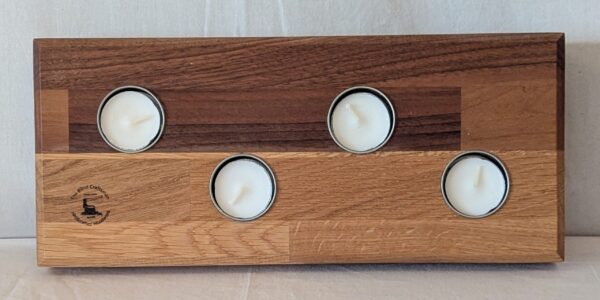 0125 Walnut and Oak 4 Candle Holder (tealights included) 345x150x42mm £25. 1.5kg