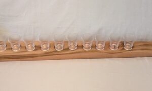 Hockey Stick 10 Glass Shot Board. 850x150x35mm with acrylic glasses