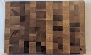 Oak and Walnut End Grain Chopping Board with inset handles. 495x325x77mm