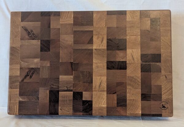 Oak and Walnut End Grain Chopping Board with inset handles. 495x325x77mm