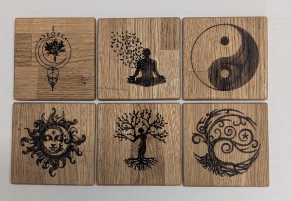 Oak Spiritual Coasters (set of 6 individual designs) 100x100x7mm