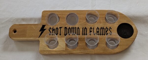 Shot Down In Flames Shot Board with 8 acrylic glasses. 400x140x18mm