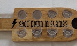 Shot Down In Flames Shot Board with 8 acrylic glasses. 400x140x18mm