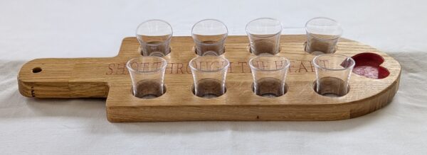 Shot Through the Heart Shot Board with 8 acrylic glasses. 400x140x18mm. - Image 2