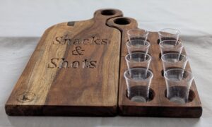 0194 Snacks and Shots Boards with 8 acrylic glasses. 380x270x20mm. £45