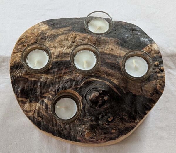 Spalted Beech Circular 5 Tealight Candle Holder. 270x250x110mm. - Image 3