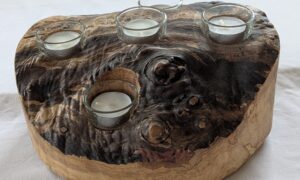 Spalted Beech Circular 5 Tealight Candle Holder. 270x250x110mm.