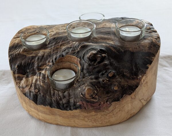 Spalted Beech Circular 5 Tealight Candle Holder. 270x250x110mm.