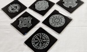 Glass Celtic Engraved Coasters (set of 6). Set 1. 100x100x2mm.