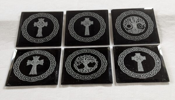Glass Celtic Engraved Coasters (set of 6). Set 2. 100x100x2mm. £25 - Image 2