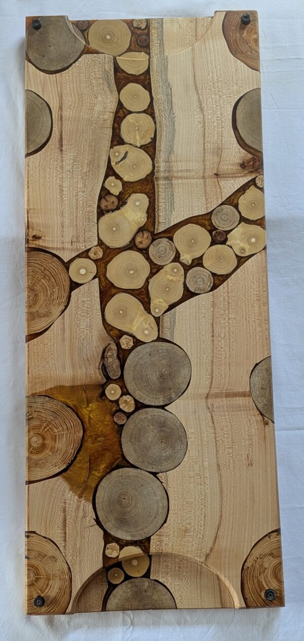 Maple Serving Board with branch inserts and Gold Brown Epoxy Serving Board with inset handles. 890x360x33mm. - Image 2