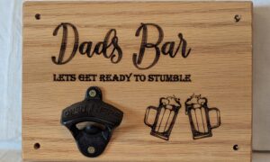 Bottle opener sign “Dads Bar” (225x150x30)