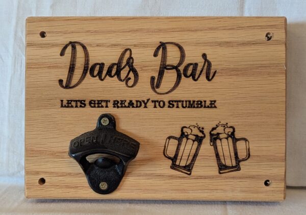 Bottle opener sign “Dads Bar” (225x150x30)