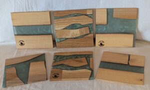 Oak with Green Epoxy Coasters (set of 6) 100x100x5mm.
