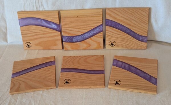 Cedar with Purple Epoxy Coasters (set of 6). 109x100x8mm.