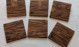 Tiger Oak with Brown Gold Epoxy Coasters (set of 6). 100x100x6mm.