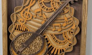 Framed Banjo Layered Laser Art 335x335x40