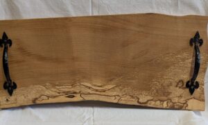 Spalted Beech Serving Tray with Cast Iron Handles. 640 x 275 x 29mm