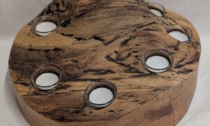 Spalted Beech 7 Candle Tealight Holder. 370 x 140mm.