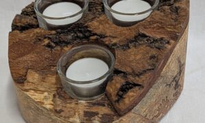 Spalted Beech 3 Candle Tealight Holder. 190 x 180 x 105mm.