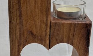 Beech Heart Inlay 2 Candle Tealight Holder. 250 x 125 x 64mm.