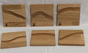 Set of 6 Oak Coasters with Light Gold Epoxy. 100mm x 100mm