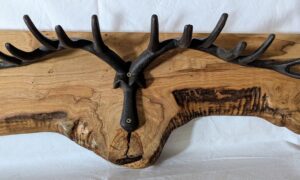 Green Oak Cast Iron Coat Hook. 780x250x390mm (110mm deep to hook tip).
