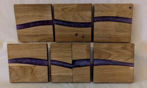 Beech with Purple Epoxy Coasters (set of 6). 100x12mm.