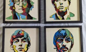 Framed Beatles Layered Laser Art all 4 Artists. 335 x 335 x 35mm