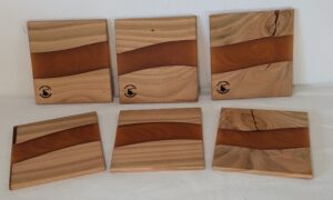 Beech with Gold Epoxy Coasters (set of 6). 100x100x5mm.