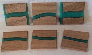 Oak with Green Epoxy Coaster (set of 6). 100x10mm