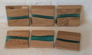 Oak with Green Epoxy Coasters. 100x10mmm.