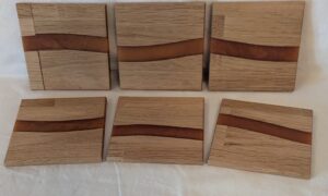 Oak with Gold Epoxy Coasters (set of 6). 100x7mm.