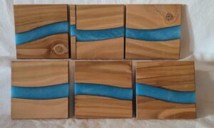 Beech with Turquoise Epoxy Coasters (set of 6). 100x10mm.
