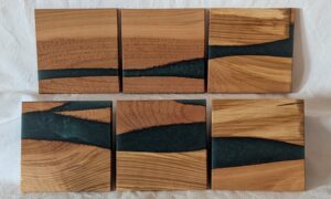 Beech with Blackish Green Epoxy Coasters (set of 6). 100x7mm.