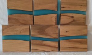 Beech with Turquoise Epoxy Coasters (set of 6). 100x7mm.