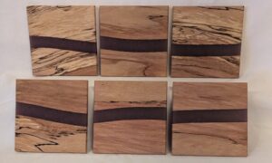 Spalted Beech with Brown Epoxy Coasters. (Set of 6). 100x5mm.