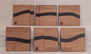Oak with Galaxy Epoxy Coasters (set of 6). 100x100x6mm.