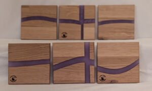 Oak with Purple Epoxy Coasters (set of 6). 100x100x7mm.