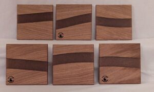 Oak with Brown Epoxy Coasters (set of 6). 100x100x9mm.