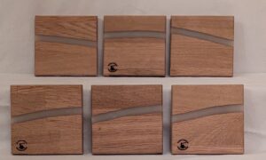 Oak with White Epoxy Coasters (set of 6). 100x100x12mm.