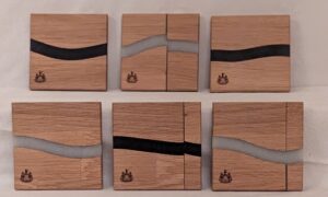 Oak with Black and White Epoxy NUFC Coasters (set of 6). 100x100x11mm.