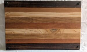 Mixed Hardwood Chopping Board with feet. 545x350x40mm.